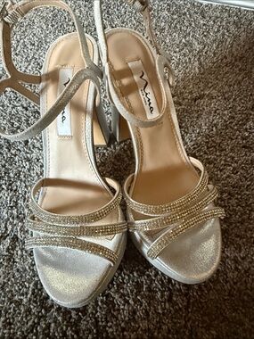 Nina Metallic Gold Rhinestone Strappy Heels